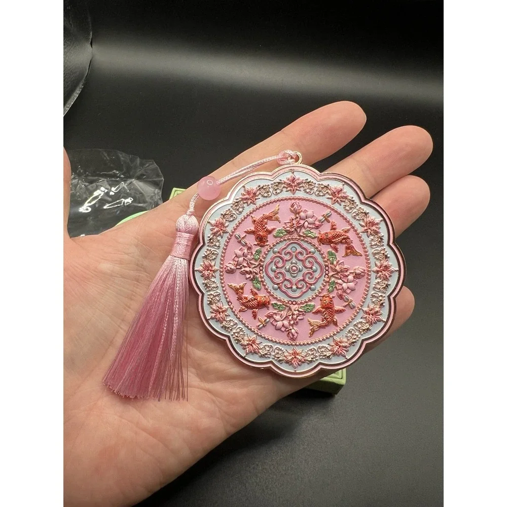 Chinese Palace Museum Beijing Koi Floral Hand Mirror Pink Tassel Box